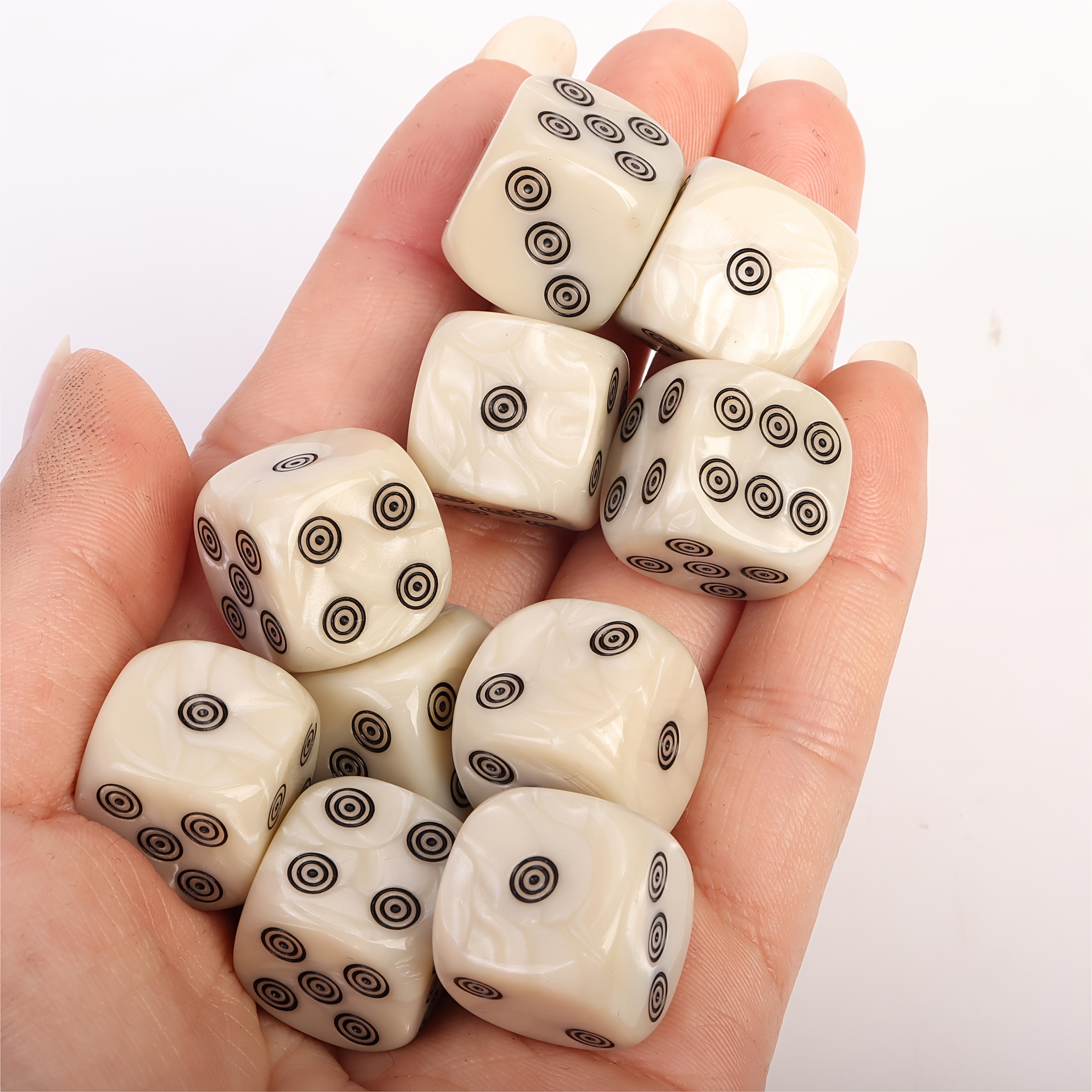 10pcs White Acrylic Dice Set with Large Dot Pattern